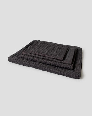 Kontex Waffelpiqué Handtuch Baumwolle/Leinen - Charcoal - Made in Japan