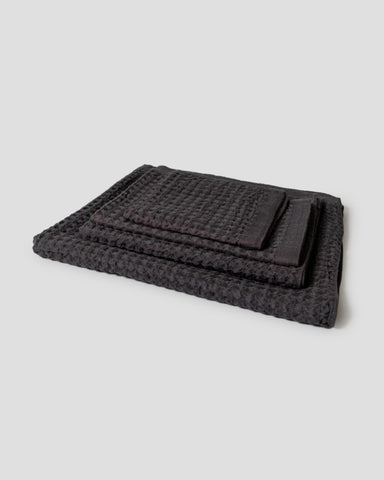 Kontex Waffelpiqué Handtuch Baumwolle/Leinen - Charcoal - Made in Japan